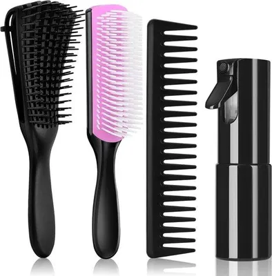 Productafbeelding van Haarborstel en Krultang - Lila - Voor Alle Haartypes - Flexibele Borstelharen voor Ontwarren en Styling