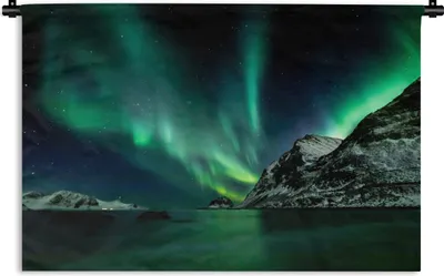 Produktbild von MuchoWow® Wandteppich Wandbehang Nordlichter - Strand - Norwegen 90x60 cm Tapisserie Dekoration Wandtuch - Wandskulpturen - Bildteppich