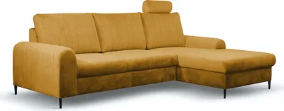 Immagine prodotto di Divano angolare "Monaco" divano angolare funzione letto giallo senape / piedi oro recamiere destra