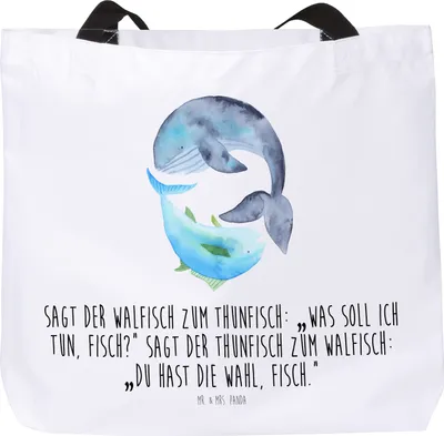 Produktbild von Mr. & Mrs. Panda Schultasche Walfisch Thunfisch - Weiß - Geschenk, Spruch Lustig, Beutel, Gute Laune, Wahl, Tunfisch, Des Tages, Laptoptasche, Wal, Tasche, Tote Bag, Witz