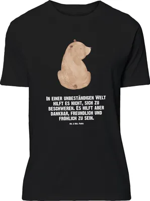 Produktbild von Mr. & Mrs. Panda Größe L T-Shirt Bär Schulterblick - Schwarz - Geschenk, mit Spruch, Motivation, Selbstachtung, Bären, Weisheit, Bärenliebe, Tshirt, Shirt, Teddy