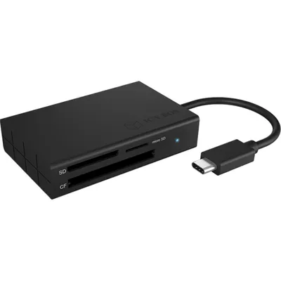 Produktbild von ICY BOX IB-CR401-C3, Type-C® USB 3.2 Gen 1 Kartenleser (CF, SD 4.0, micro SD 4.0), UHS-II, mit USB 3.2 Gen 1 Type-C® Hostanschluss, CF, MicroSD (TransFlash), MicroSDHC, MicroSDXC, SD, SDHC, SDXC, Schwarz, 5000 Mbit/s, Aluminium, Kunststoff, USB 3.2 Gen 1 (3.1 Gen 1) Type-C, 77 mm