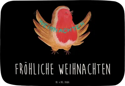 Produktbild von Mr. & Mrs. Panda Badvorleger Rotkehlchen Weihnachten - Schwarz - Geschenk, Badezimmerteppich, Weihnachtsgruß, Badematte, duschmatte, Badezimmer Matte, Winter, Xmas, Vogel