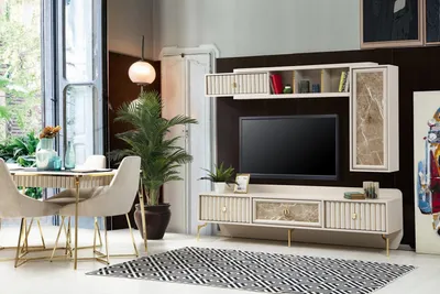Produktbild von Designer Moderne Wohnwand Luxus Holz Regale Wohnzimmer Möbel Stilvoll
