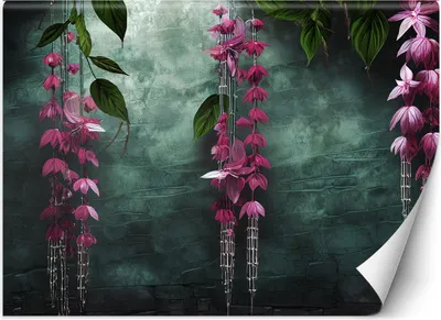 Produktbild von Vlies fototapete Hängende Blätter und Blumen auf grünem Hintergrund 250x175 cm Feeby Bunt inkl. Kleber einfache Montage
