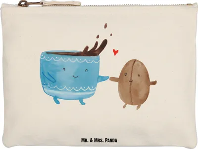 Produktbild von Mr. & Mrs. Panda Kulturbeutel Kaffee Bohne Grösse XL Große - Weiß - Geschenk, Genuss, Kosmetiktasche, Federtasche, Glück, Pouch, Zufriedenheit, Lustige Sprüche, Mäppchen