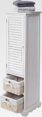 Produktbild von Badezimmerkommode HWC-H20, Badezimmer Schrank Badschrank Badregal, 120x27x29cm Massiv-Holz - Shabby weiß