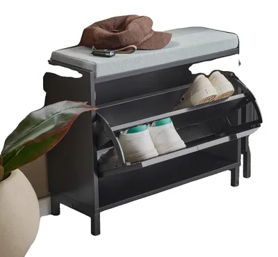 Immagine prodotto di Scaffale per scarpe, design salvaspazio, seduta versatile, nero