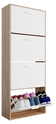 Image de CASABEL Meuble à Chaussures Moderne 4 Abattants - 24 Paires - Rangement chaussures en Bois Composite - Dimensions L60xP24xH150 cm