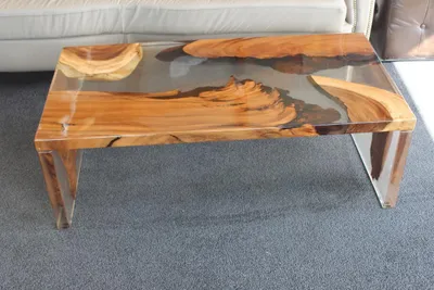 Produktbild von Epoxidharz Couchtisch Echtes Holz Massiv Tische 120x60 Flusstisch Tisch Sofort