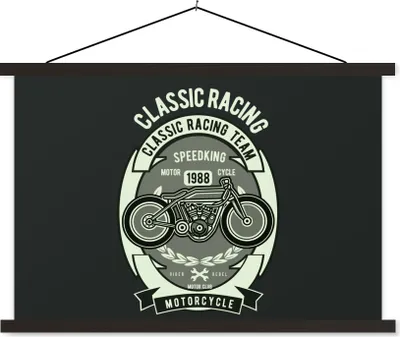 Produktbild von MuchoWow® Textilposter Motorrad - Zeichnung - Retro 60x40 cm mit schwarzem Rahmen - Hölzernes