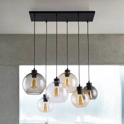 Immagine prodotto di Lampada a sospensione in grafite ambra trasparente 6 corpi in vetro vari diametri Lampada da soggiorno KALETE
