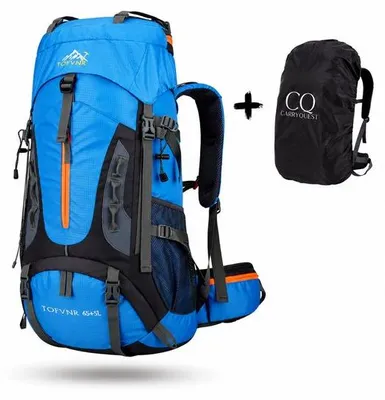 Productafbeelding van CarryQuest® - Rugzak 70 liter, waterdicht nylon met regenhoes, laptopvak, blauw