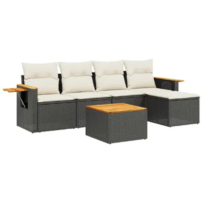 Produktbild von 6-tlg. Garten-Sofagarnitur mit Kissen Schwarz Poly Rattan