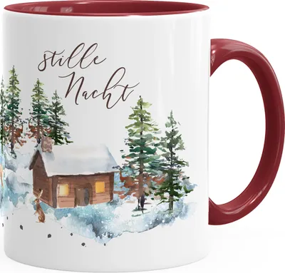 Produktbild von Weihnachts-Tase Stille Nacht Weihnachten Winter Schnee Silent Night Christmas Kaffeetasse Teetasse Keramiktasse Autiga® bordeauxrot unisize