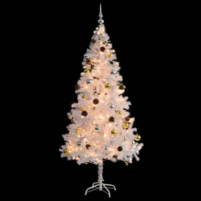 Productafbeelding van vidaXL Kunstkerstboom met verlichting en ballen, wit, 180 cm