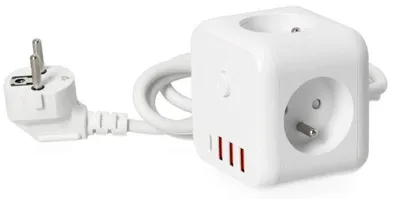 Imagen del producto de Cable de extensión KOBI con 3 enchufes y 1,5 metros de longitud, color blanco, con 4 puertos USB