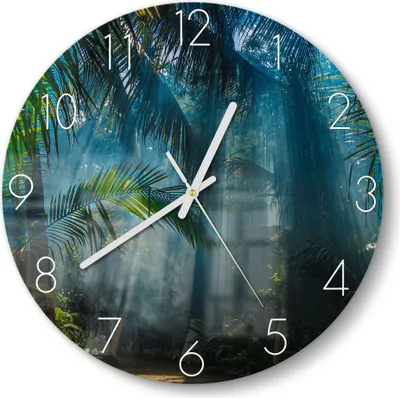 Produktbild von DEQORI Glasuhr Ø30 cm Zahlen 'Licht durchdringt Palmen' Wanduhr Glas Uhr Design leise