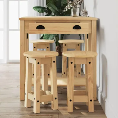 Produktbild von 5-teiliges Bar-Set aus massivem Kiefernholz mit Klapptisch