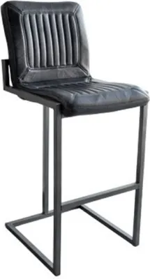 Produktbild von Casa Padrino Luxus Barhocker Vintage Schwarz / Grau 48 x 60 x H. 115 cm - Barstuhl mit Büffelleder