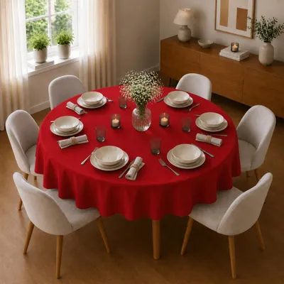 Immagine prodotto di Tovaglia Ø 135 cm per tavolo da cucina e da pranzo in rosso scuro