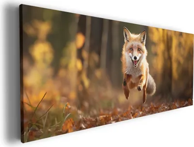 Produktbild von Wallario Premium Leinwandbild Rennender Fuchs in Größe 50 x 125 cm
