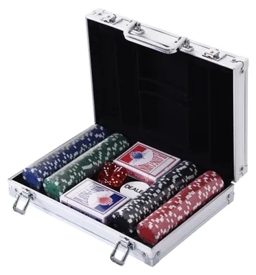 Produktbild von Pokerkoffer 200 Chips 2 Kartenspiele 5 Würfel Alukoffer Poker Set Jetons
