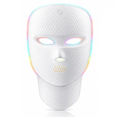Produktbild von LED-Gesichtsmaske, Lichttherapiemaske mit Rotlicht und Blaulicht, 7 Lichtfarben, Silikon, kabellos, USB-aufladbar, Touch-Steuerung, Timer