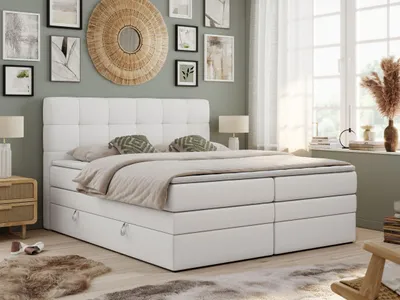 Produktbild von Boxspringbett mit Kopfteil und Topper, Polsterbett - LUKA-KING - 180x200cm - Weiß - H3