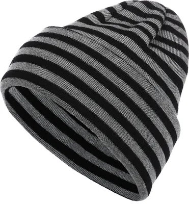 Produktbild von modAS Uni Strickmütze Mütze gestreift geringelt - Damen Herren Ringelmütze aus reiner Schurwolle Merino in Schwarz / Grau