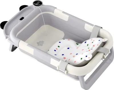 Produktbild von TRMLBE Baby Badewanne 68x41x19 cm Faltbare Badewanne inkl. Badematte & Thermometer & Temperatur-Bildschirm Babywanne Rutschfeste Tragbare Babybadewanne, Blau