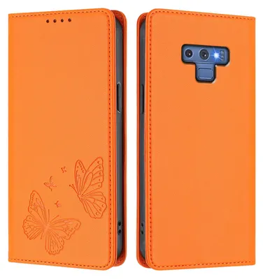 Produktbild von Lederhülle für Samsung Galaxy Note 9, Schmetterling Prägung Leder Brieftasche Schutzhülle mit Ständer Orange