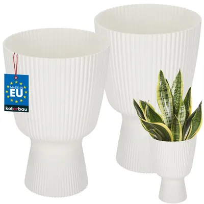 Produktbild von KOTARBAU® 2er Set Blumentopf ⌀ 18cm Orchideentopf Übertopf für Zimmerpflanzen Pflanzentopf mit Sockel Geriffelt Kelchform Kunststoff Pflanzkübel Weiß