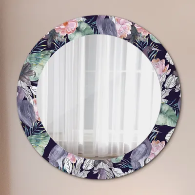 Produktbild von Wohnzimmer Spiegel - Mirror zum Wandspiegel Schlafzimmer – Schminkspiegel - Kraniche Vögel - Runder: Ø60 cm