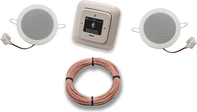 Produktbild von Busch Jäger DAB+ Unterputz Bluetooth (in and out) Radio 8217U-101 DURO2000 cremeweiß, Komplett-Set mit 2 x Deckenlautsprecher Einbaulautsprecher + 20 Meter Lautsprecherkabel 2x0,75 mm2 8217 U - 101