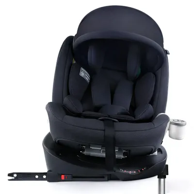 Produktbild von Merax 360° drehbarer i-Size Kindersitz mit ISOFIX und Stützfuß, 40–150 cm, 0–36 kg, mit Sonnenschirm und Getränkehalter, Schwarz