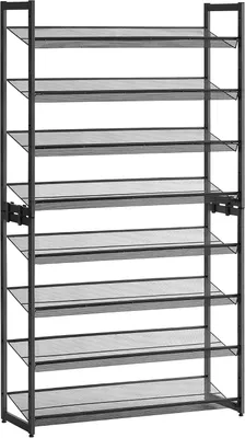 Immagine prodotto di Scaffale per scarpe a 8 ripiani - Set di 2 scaffali impilabili per 32-40 paia di scarpe - Regolabile - Nero