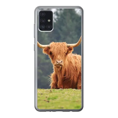 Produktbild von MuchoWow® Handyhülle Schutzhülle Hülle für Samsung Galaxy A52 5G Schottische Highlander - Gras - Wald Silikon Softcase Handy Hülle - Umschlag