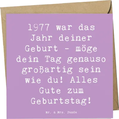 Produktbild von Mr. & Mrs. Panda Klappkarte Spruch 1977 Geburtstag - Lavendeltraum - Geschenk, herzlichen Glückwunsch, einzigartiger, anlasskarte, faltkarte, doppelkarte, Grußkarte