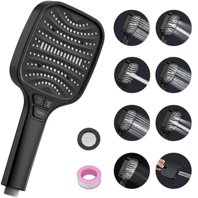 Produktbild von Duschkopf mit 8 Strahlarten & Stoppfunktion, Regendusche Handbrause, Schwarz
