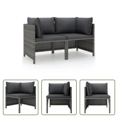 Produktbild von The Living Store 2-Sitzer-Gartensofa mit Polstern Grau Poly Rattan