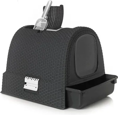 Productafbeelding van Famanu kattenhuis, antraciet - Ruim kattenhuis - 51x38,5x39,5 cm - Extra ruimte - Gemakkelijk schoon te maken