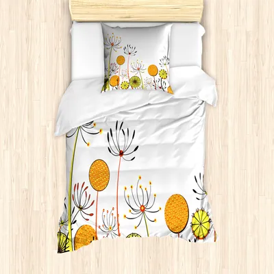 Produktbild von ABAKUHAUS Garten Bettbezug Set für Einzelbetten, Umbellifer-Nette Blumenblätter, Milbensicher Allergiker geeignet mit Kissenbezug, Ringelblume Gelb