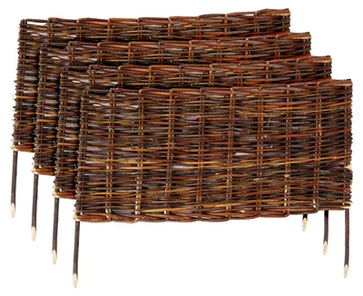 Obrázek produktu pro Relaxdays ohraničení záhonu, vrbové, sada 4 ks, V x Š: 30 x 60 cm, k zapíchnutí, záhony a trávníky, nízké ohraničení záhonu, hnědé