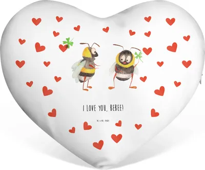 Produktbild von Mr. & Mrs. Panda Sofakissen Bienen Paar - Weiß - Geschenk, Hochzeitstag, Dekokissen, Freundin, für Partner, Frauen, Herzkissen, Schildkröten, Valentinstag, Liebeskissen