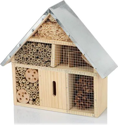 Productafbeelding van Famanu Insectenhotel van hout - Bijen- en vlinderhuis - Ophangbaar insectenhotel (29x28x8 cm)