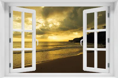 Produktbild von Wallario Poster mit Fenster-Illusion: Badestrand auf den Malediven - Stille am Abend, Größe: 100 x 150 cm