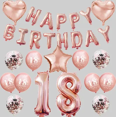 Produktbild von Oblique Unique 18. Geburtstag Party Deko Set - Happy Birthday + Zahl 18 Ballons + Konfetti Luftballons roségold
