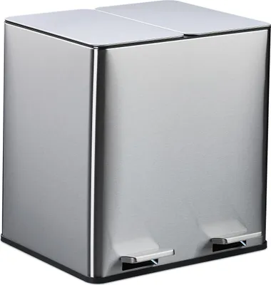 Produktbild von Relaxdays Mülleimer 2 x 15 Liter, Küchenmülleimer mit Geruchsfilter, Biomüll, Absenkautomatik und Trittpedal, silber