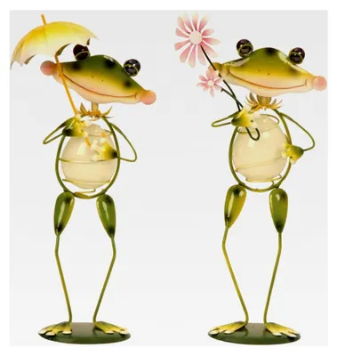 Produktbild von 2 Stück Metallfiguren in Froschform mit leuchtendem Bauch 32-34 cm Dekofiguren